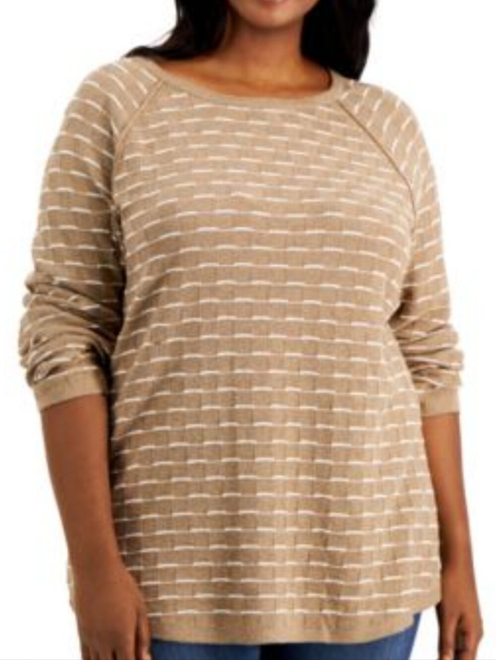 Karen ScottNeutral Striped Taupe Knit Pullover